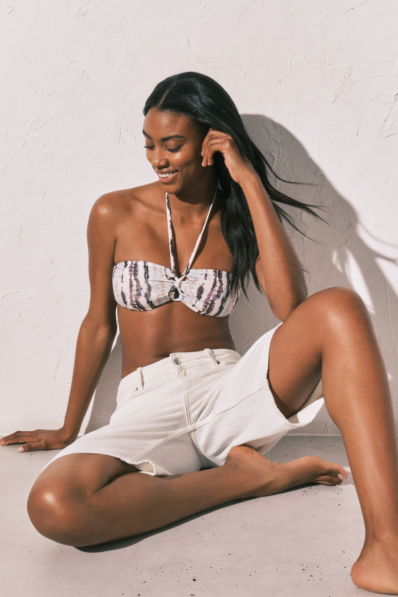 Women'secret Top bikini bandeau estampado Tie Dye caf&eacute;