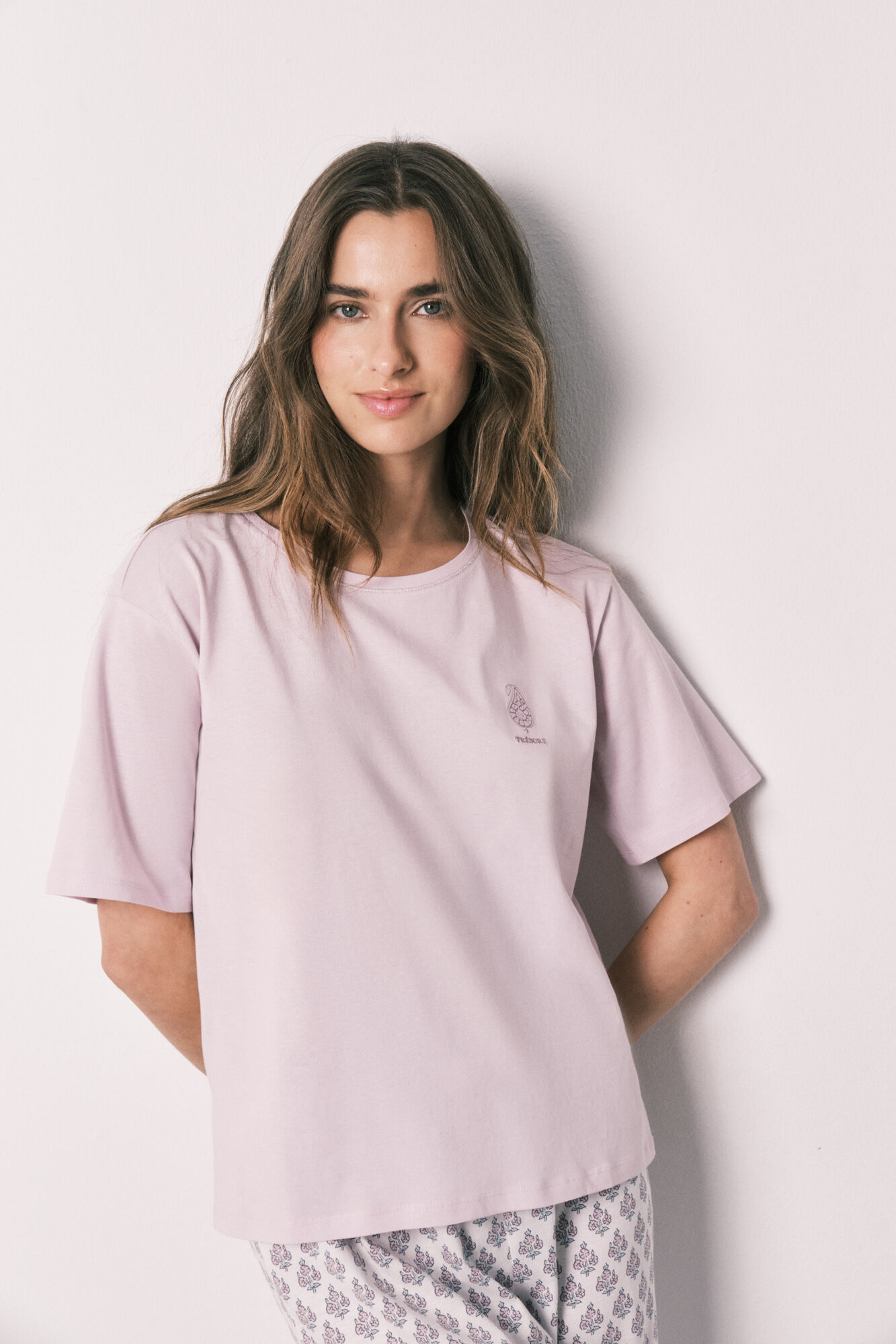 Women'secret Pijama estampada de sellos de 100% algod&oacute;n rosa rosa