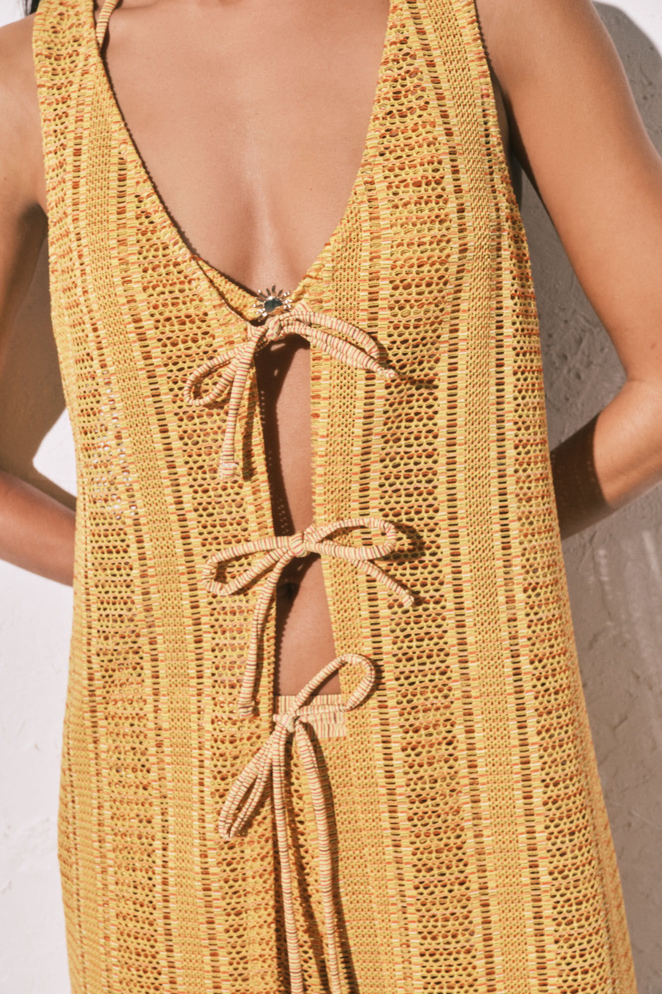 Women'secret T&uacute;nica larga abierta de crochet multicolor