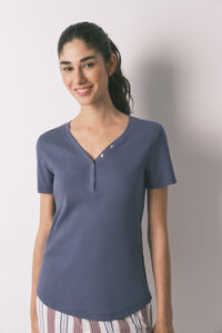 Women'secret Playera manga corta acanalada de algod&oacute;n azul