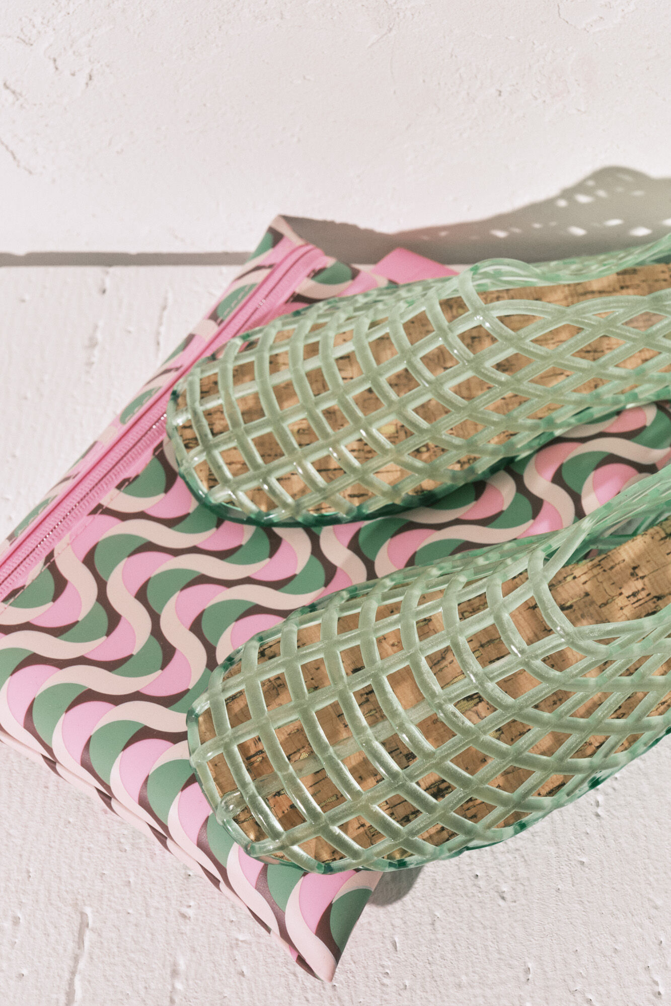 Women'secret Sandalias jelly con efecto de red verde verde