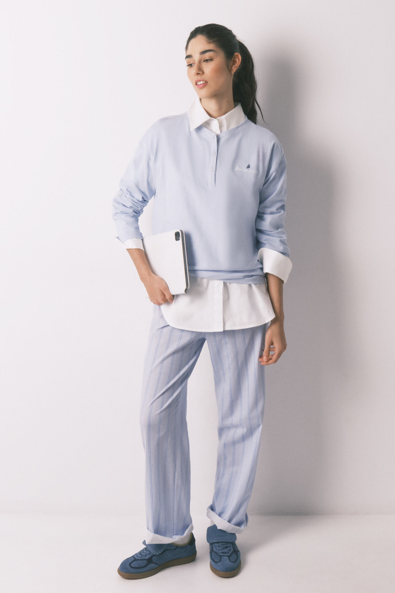 Women'secret Playera manga larga de 100% algod&oacute;n azul azul