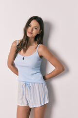 Women'secret Pijama corta de tirantes de algod&oacute;n y viscosa azul azul
