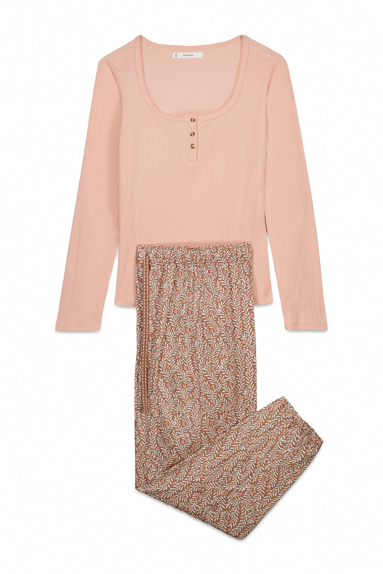 Women'secret Pijama larga estampado de flores de algod&oacute;n rosa naranja