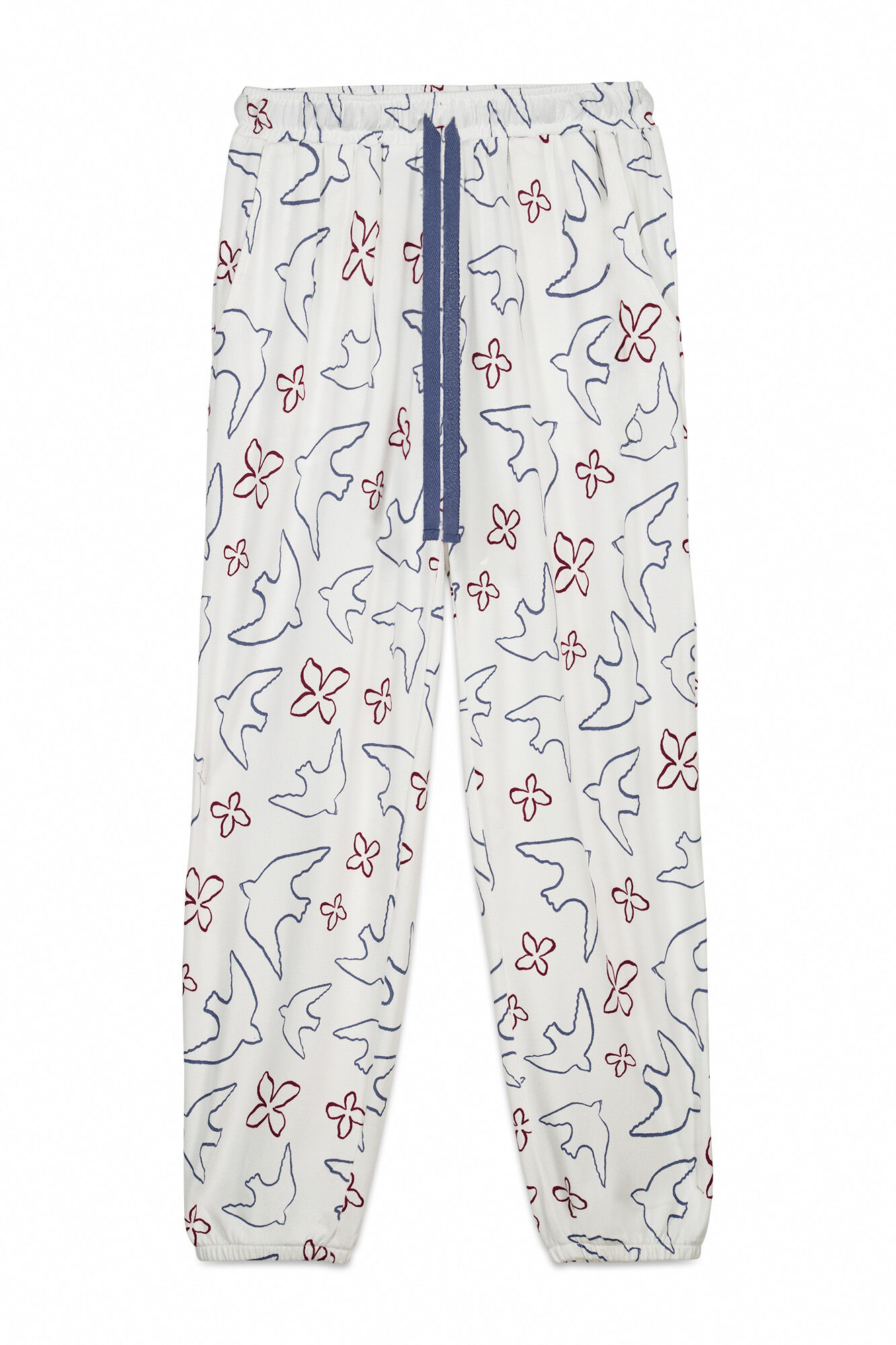 Women'secret Pantal&oacute;n largo estampado de p&aacute;jaros blanco blanco