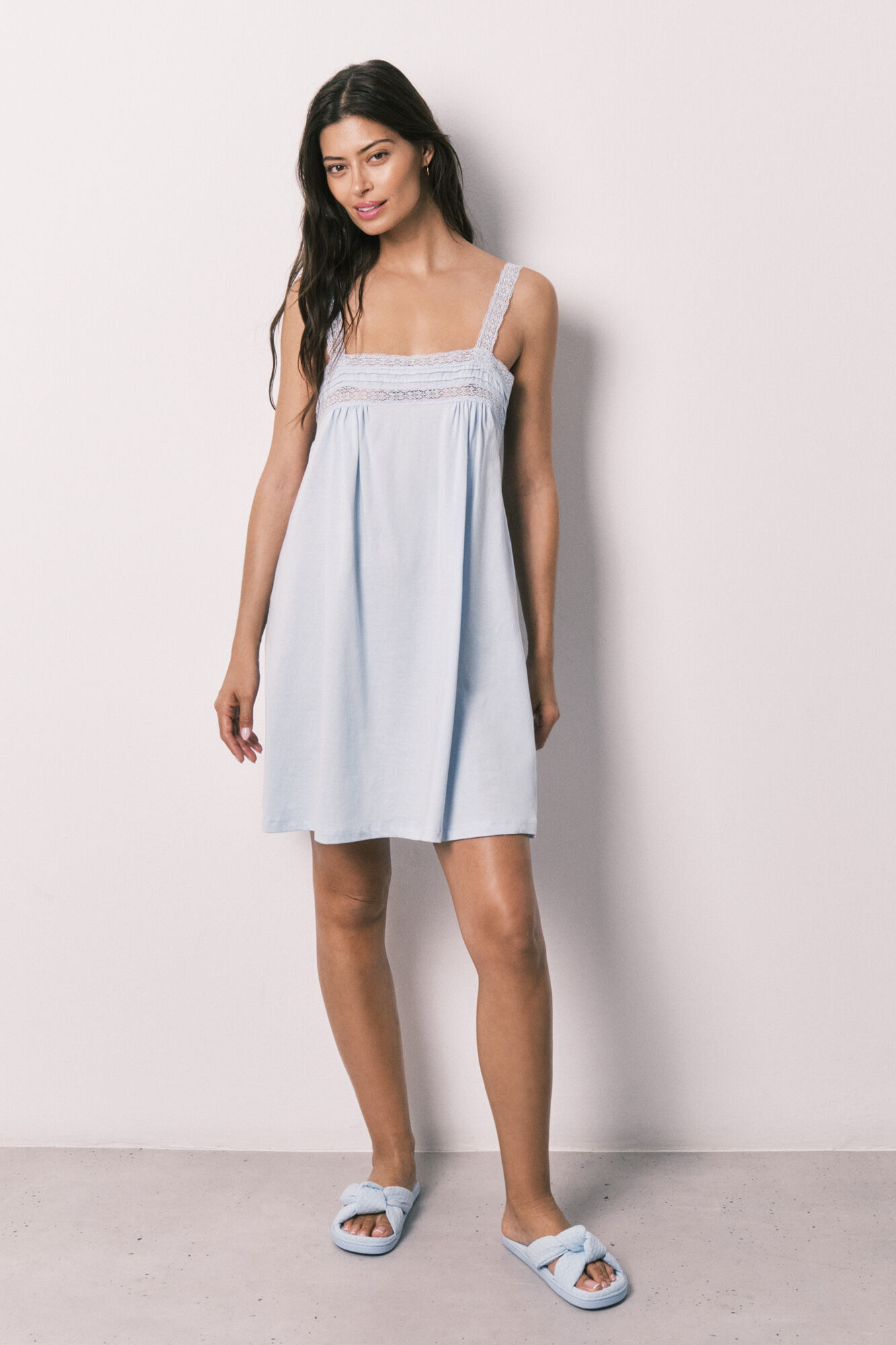Women'secret Camis&oacute;n corto de algod&oacute;n con encaje azul azul