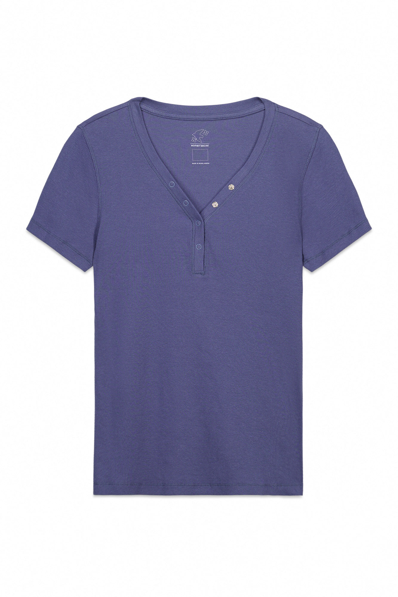 Women'secret Playera manga corta acanalada de algod&oacute;n azul azul