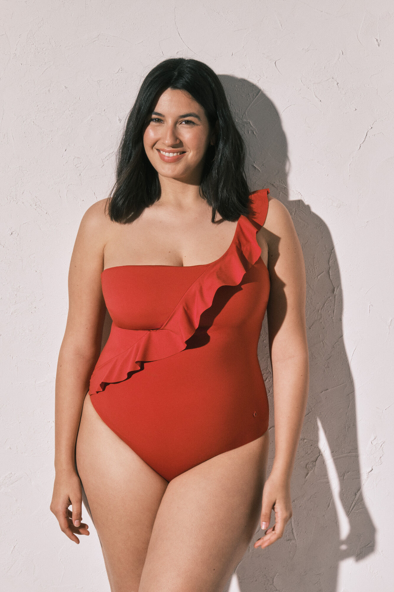 Women'secret Traje de ba&ntilde;o moldeador con volante asim&eacute;trico naranja naranja