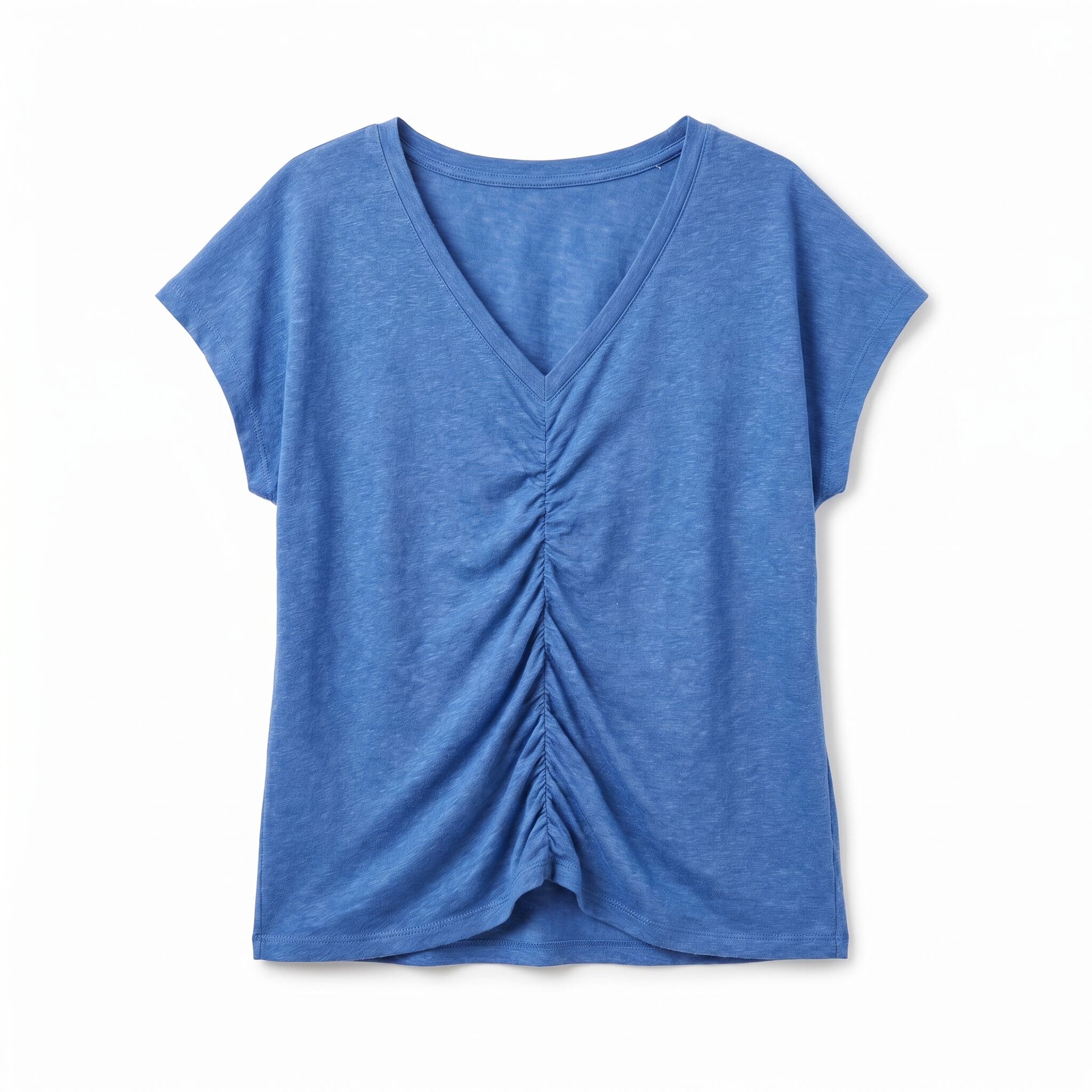 Women'secret Playera corta de viscosa y lino azul azul
