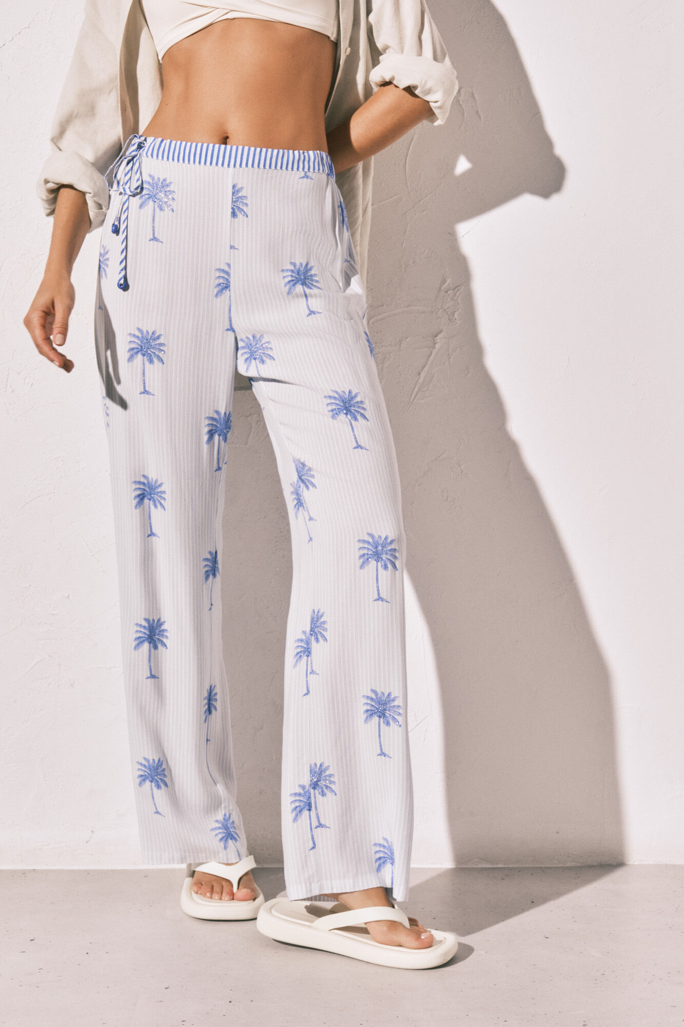 Women'secret Pantal&oacute;n largo estampado de rayas de palmeras estampado