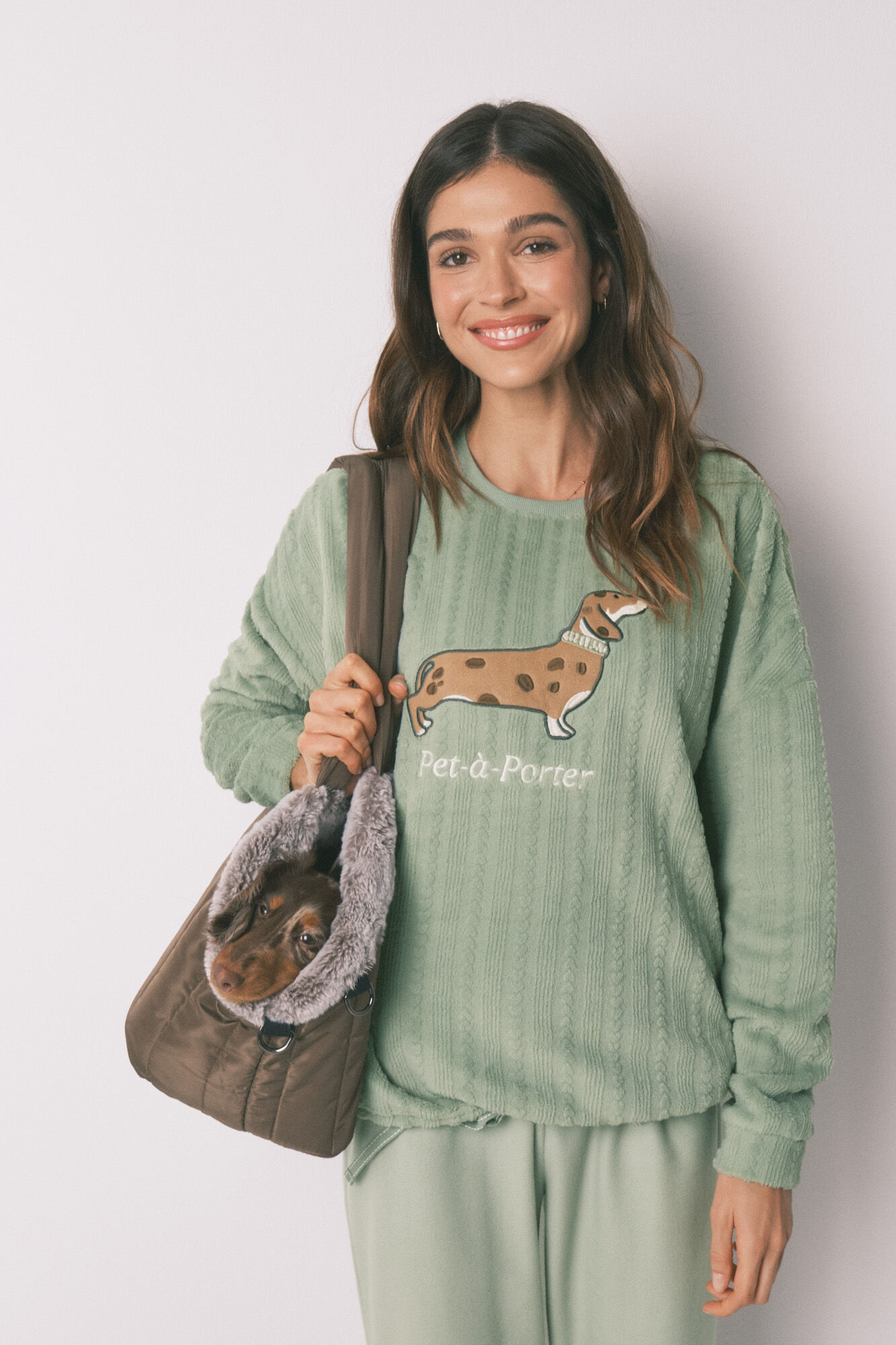 Women'secret Pijama larga polar verde verde