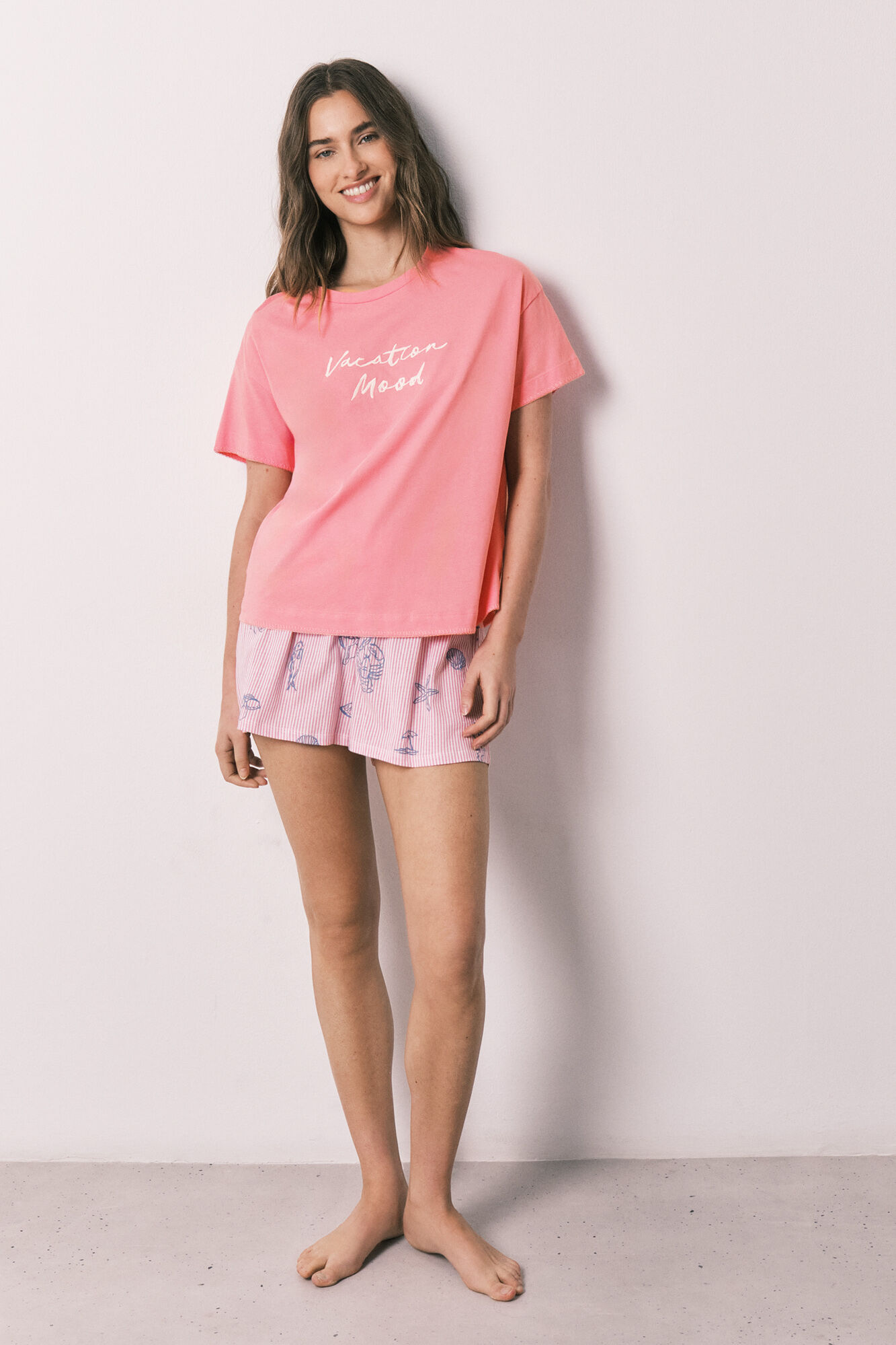Women'secret Pijama corta de algod&oacute;n rosa rosa