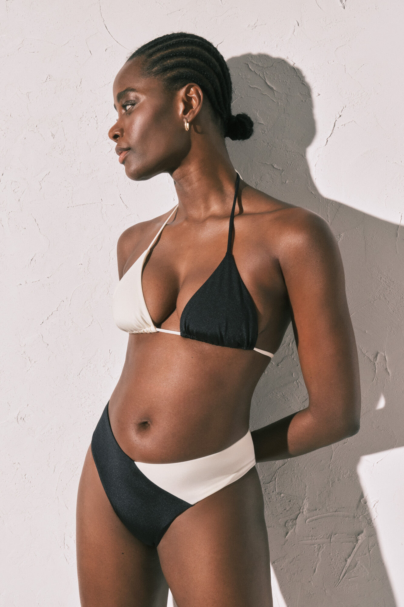 Women'secret Top bikini triangular color block blanco y negro negro