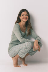 Women'secret Pijama larga estampado flores de algod&oacute;n verde verde