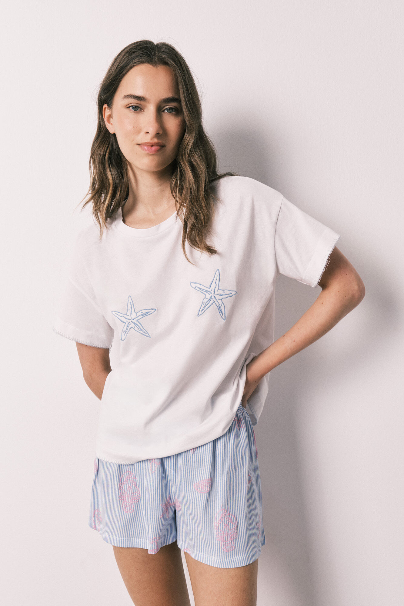 Women'secret Pijama corta de algod&oacute;n Family Collection azul