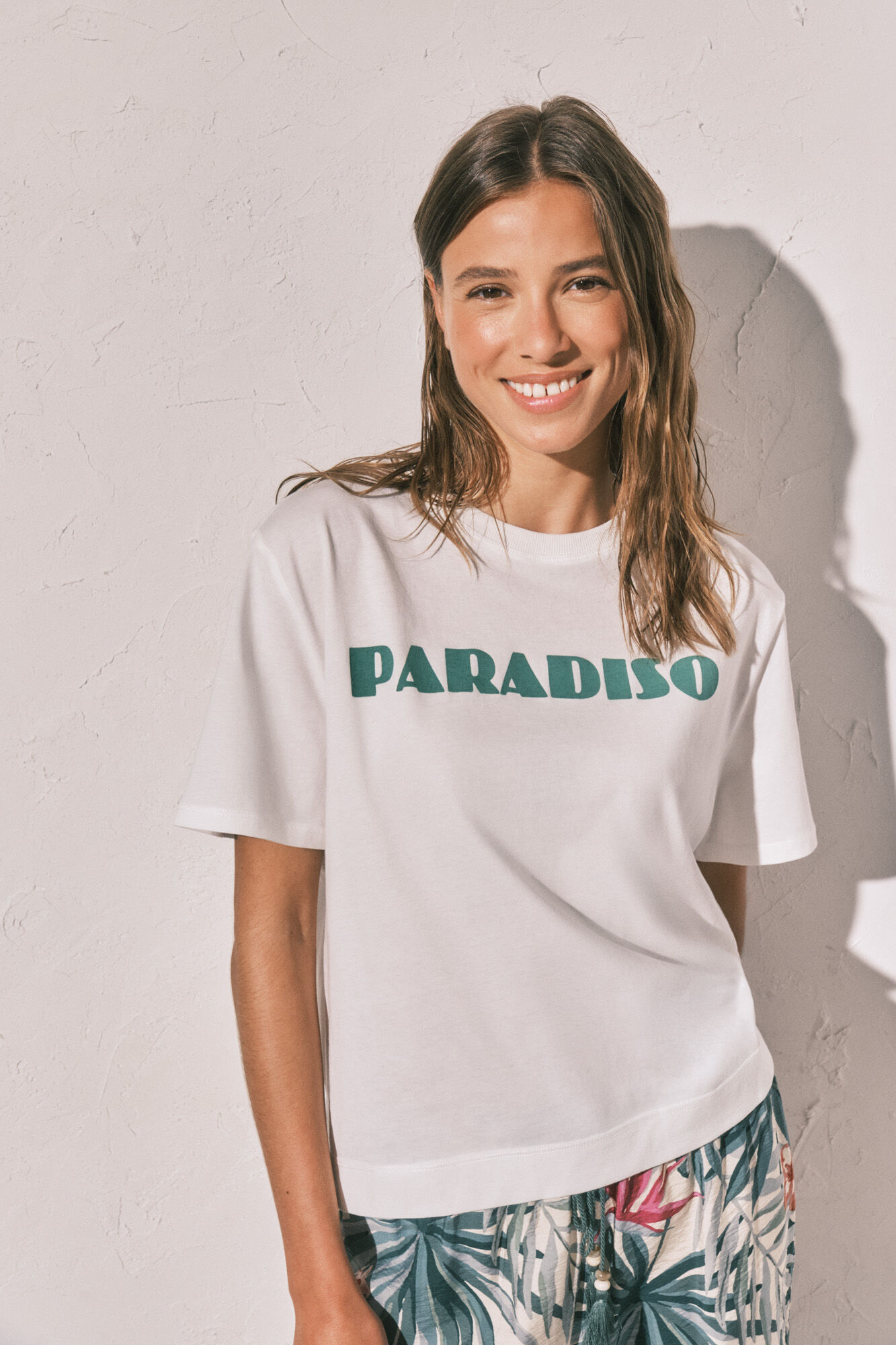 Women'secret Playera oversize de algod&oacute;n blanco marfil
