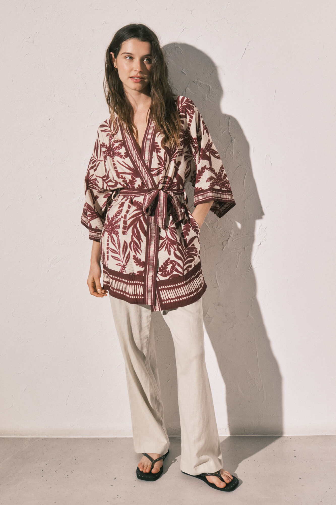 Women'secret Kimono estampado granate p&uacute;rpura