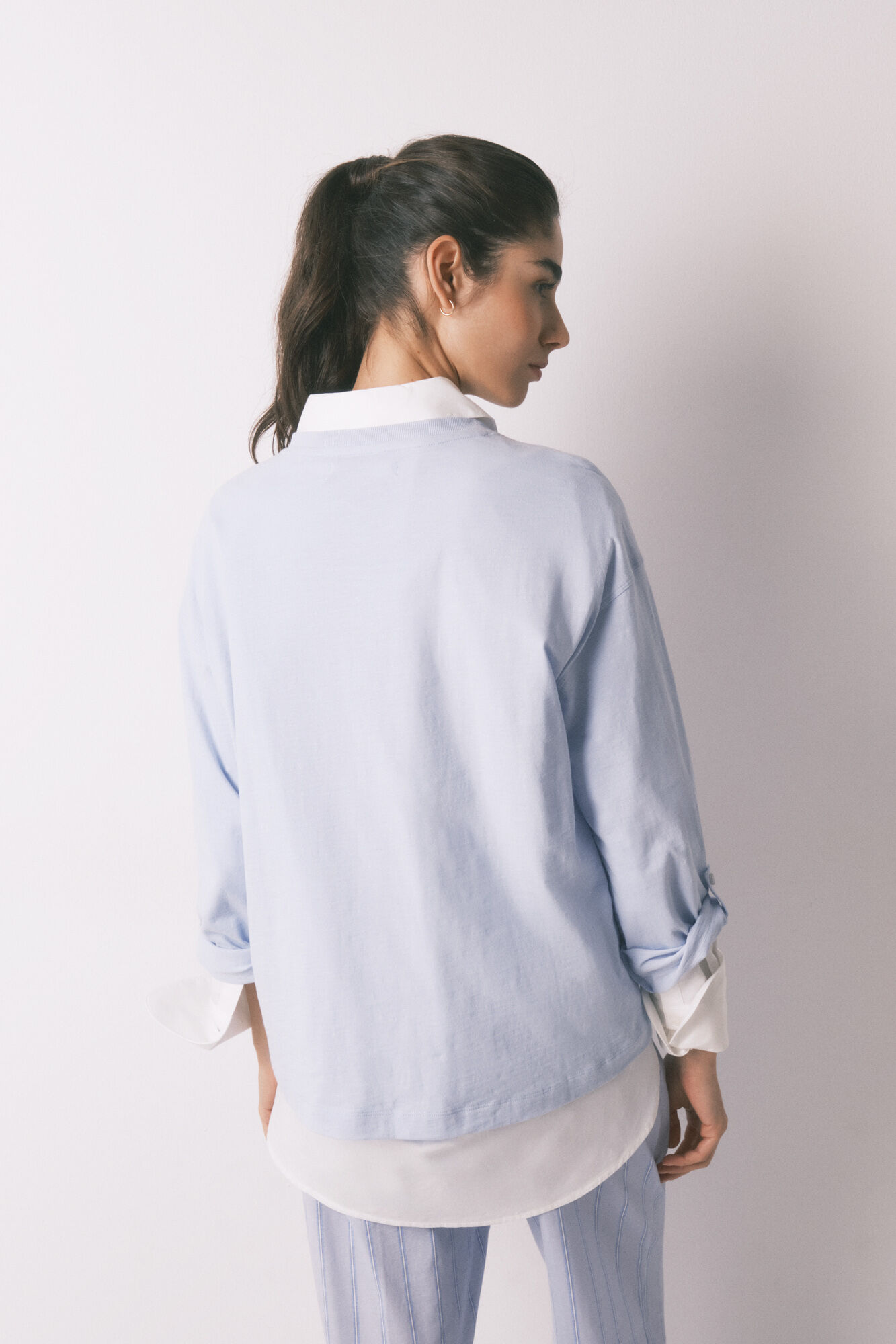 Women'secret Playera manga larga de 100% algod&oacute;n azul azul