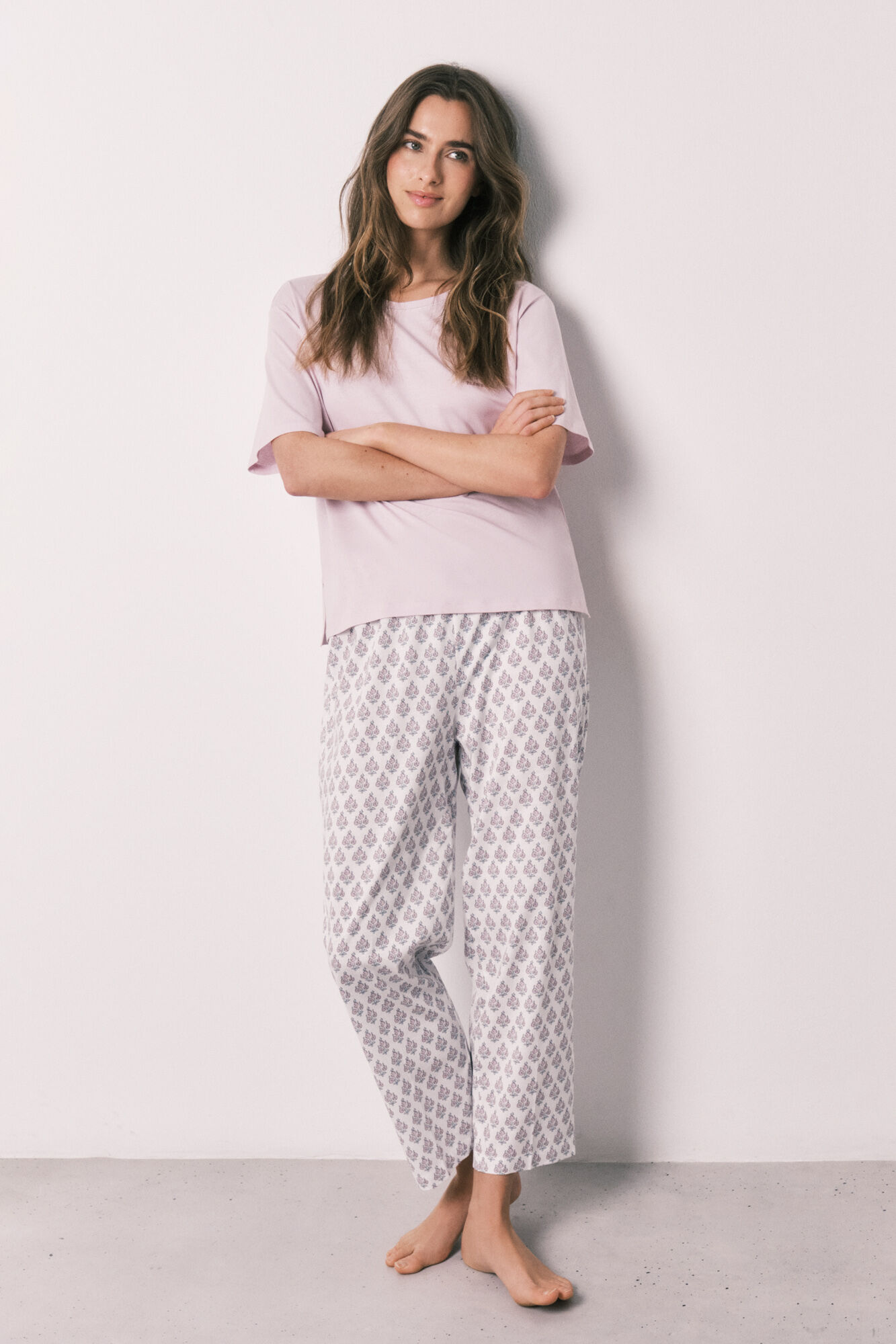 Women'secret Pijama estampada de sellos de 100% algod&oacute;n rosa rosa