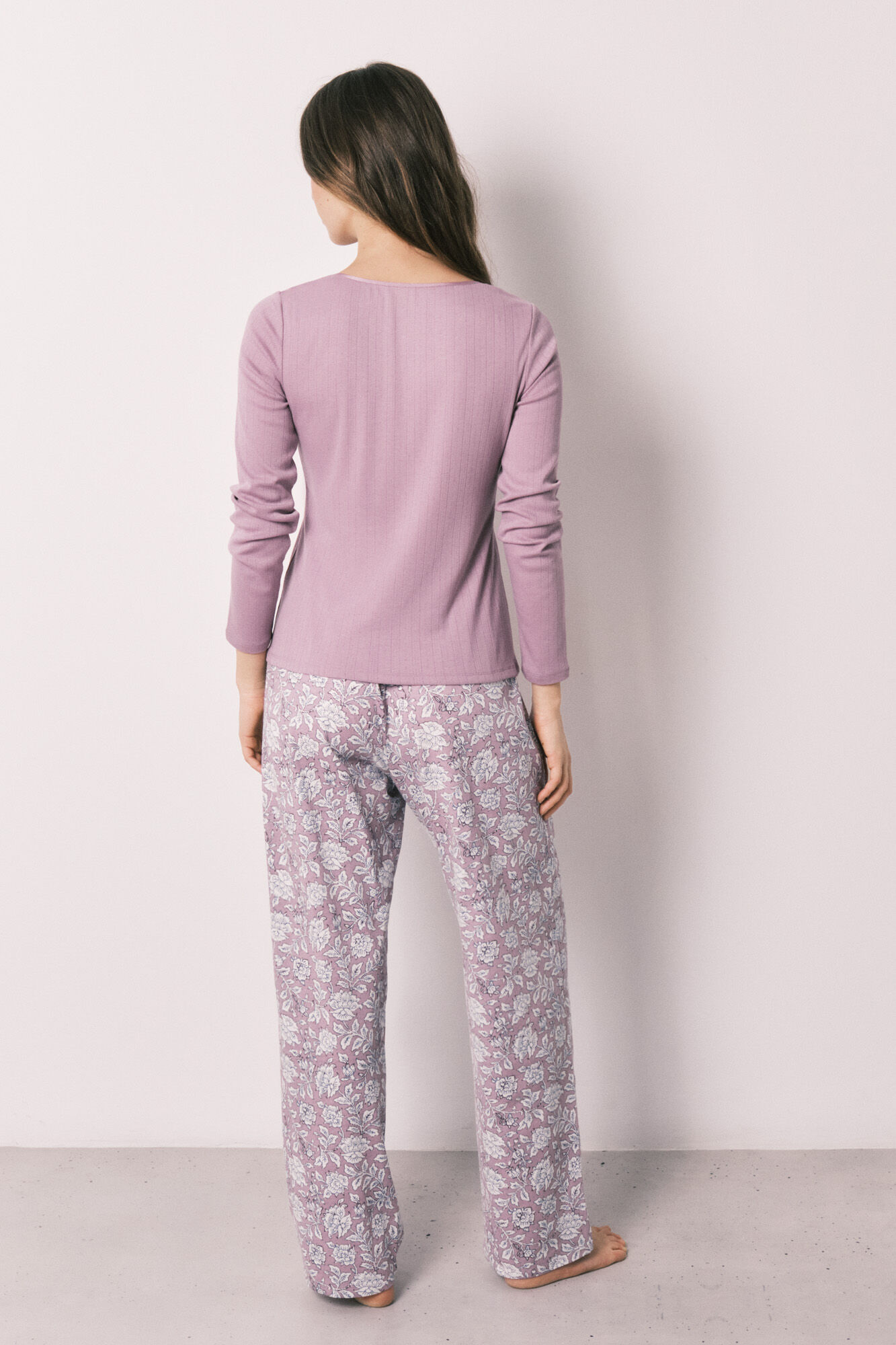 Women'secret Pijama larga estampado de flores rosa rosa