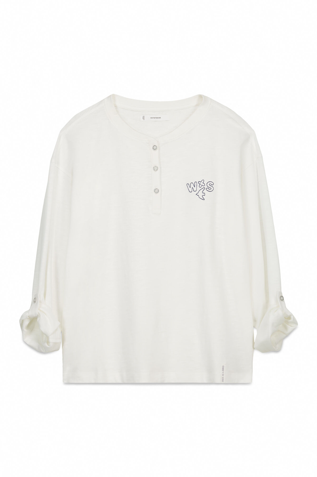 Women'secret Playera manga larga de 100% algod&oacute;n blanca marfil