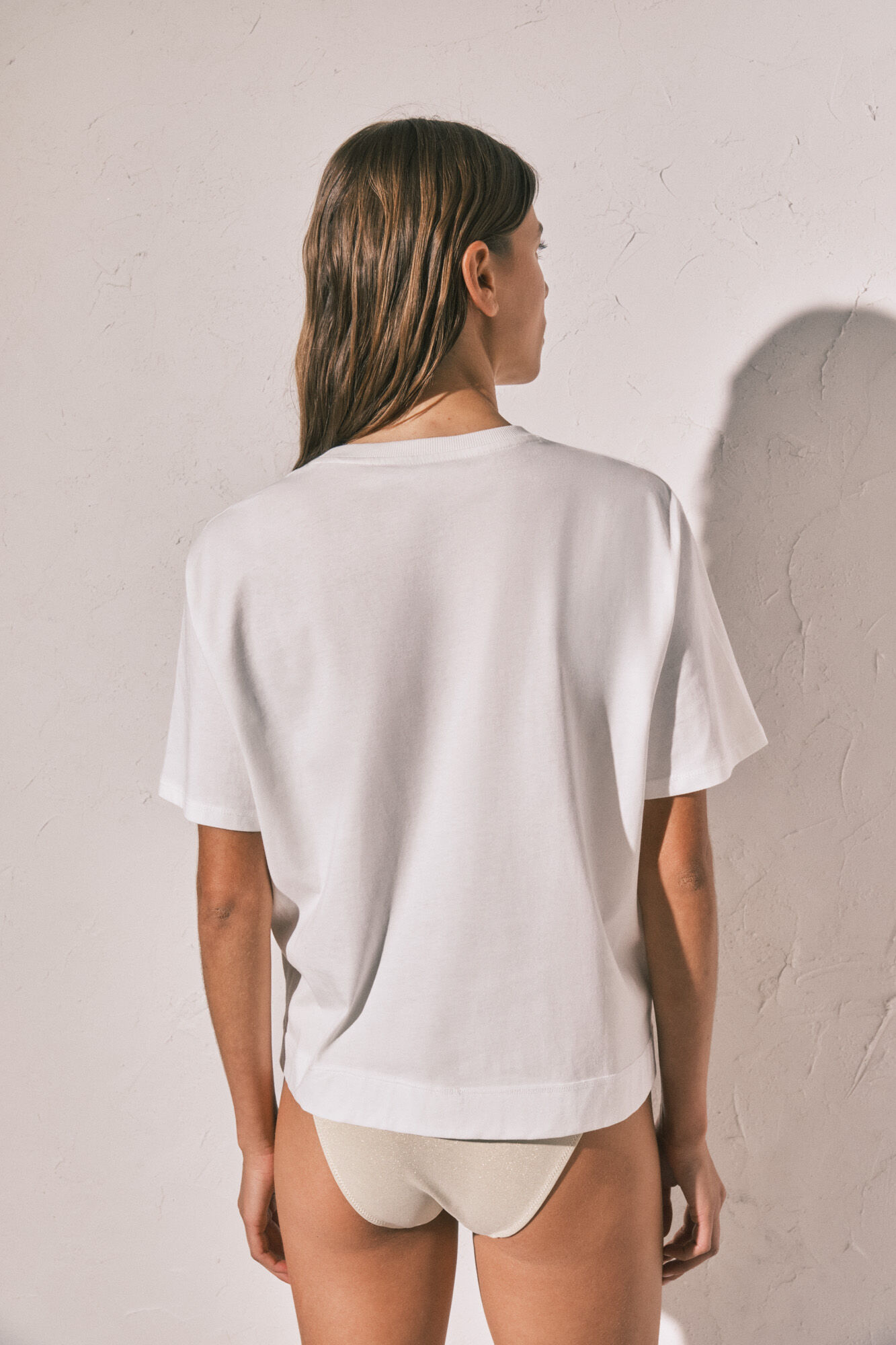 Women'secret Playera oversize de algod&oacute;n blanco marfil