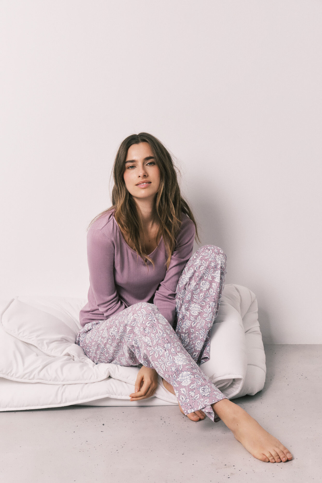 Women'secret Pijama larga estampado de flores rosa rosa