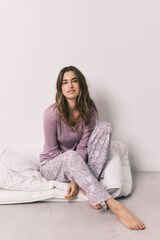 Women'secret Pijama larga estampado de flores rosa rosa