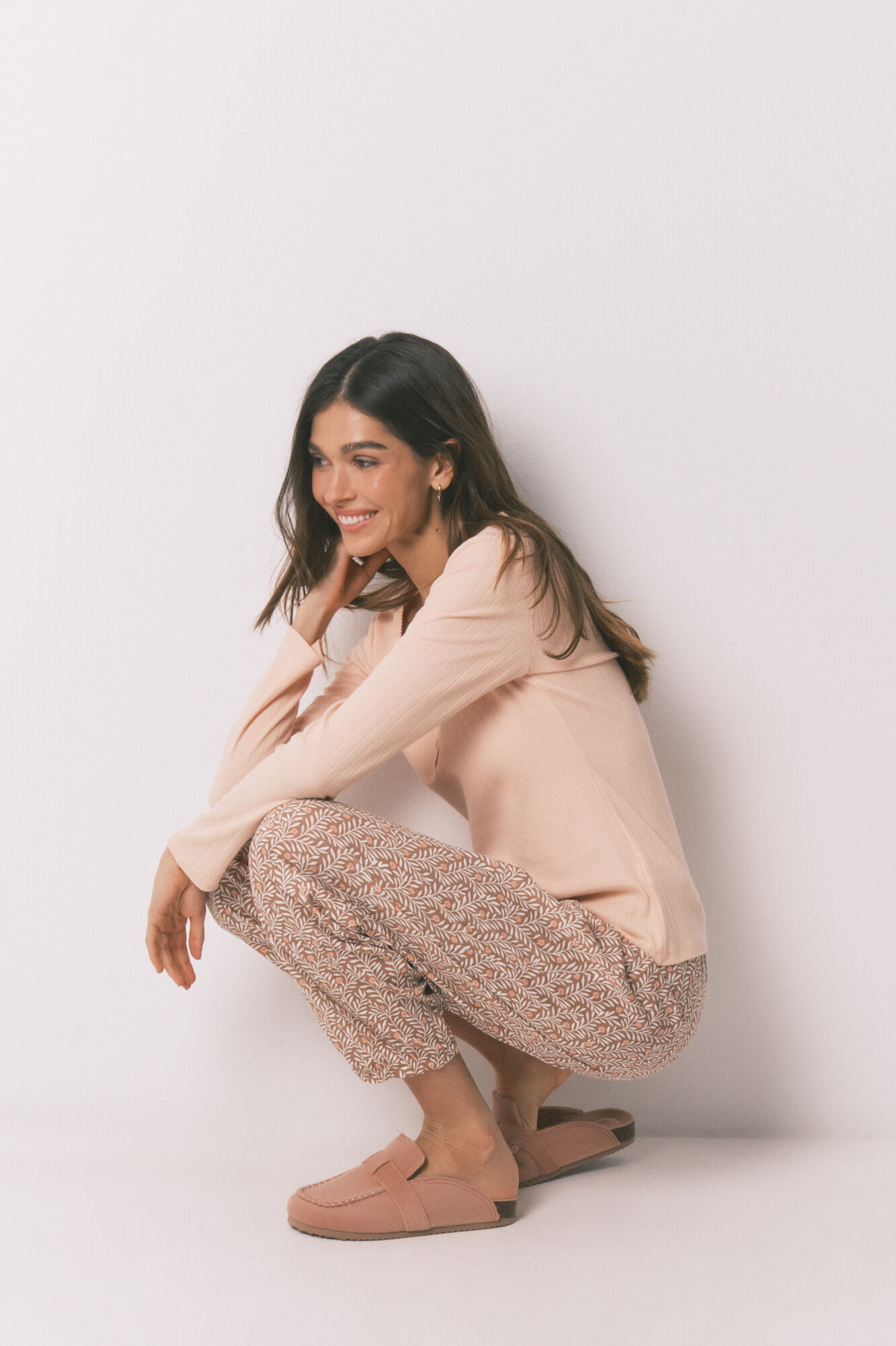 Women'secret Pijama larga estampado de flores de algod&oacute;n rosa