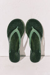 Women'secret Chanclas de dedo efecto brillo glitter verde kaki