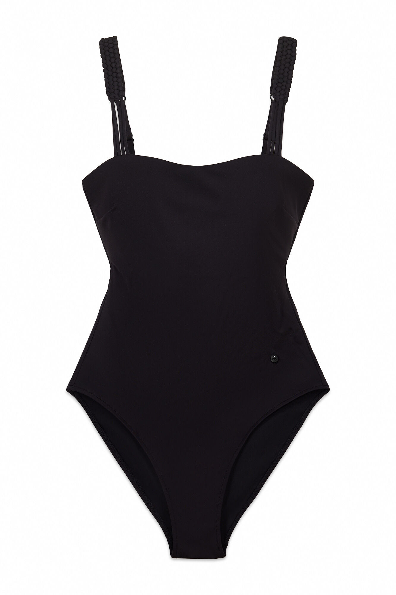 Women'secret Traje de ba&ntilde;o moldeador de escote recto negro negro