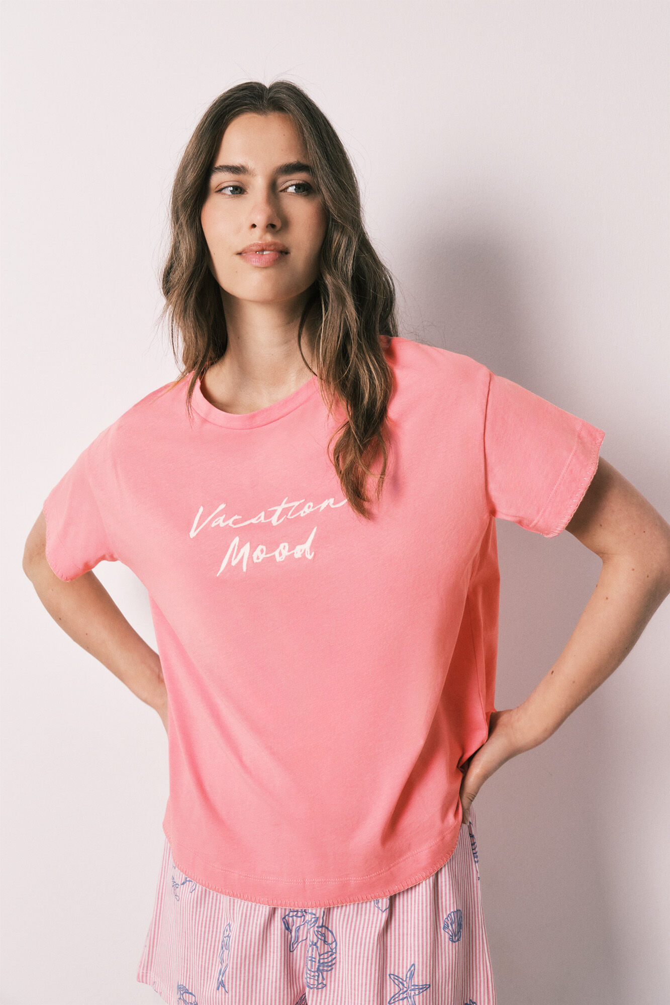 Women'secret Pijama corta de algod&oacute;n rosa rosa