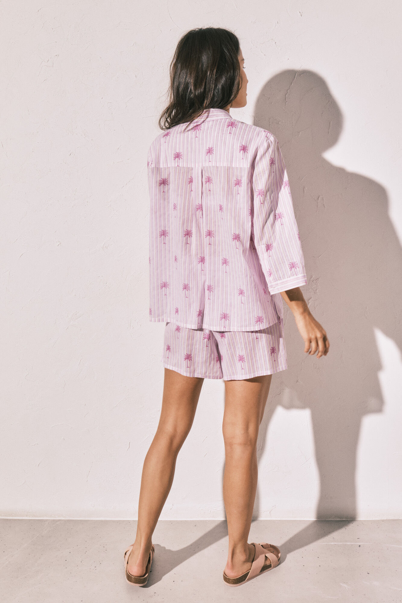 Women'secret Pijama corta camisera de rayas rosa de algod&oacute;n rosa