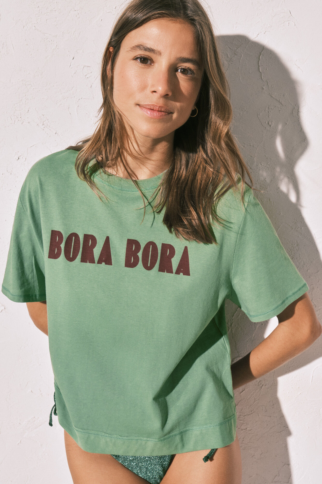 Women'secret Playera oversize de algod&oacute;n verde