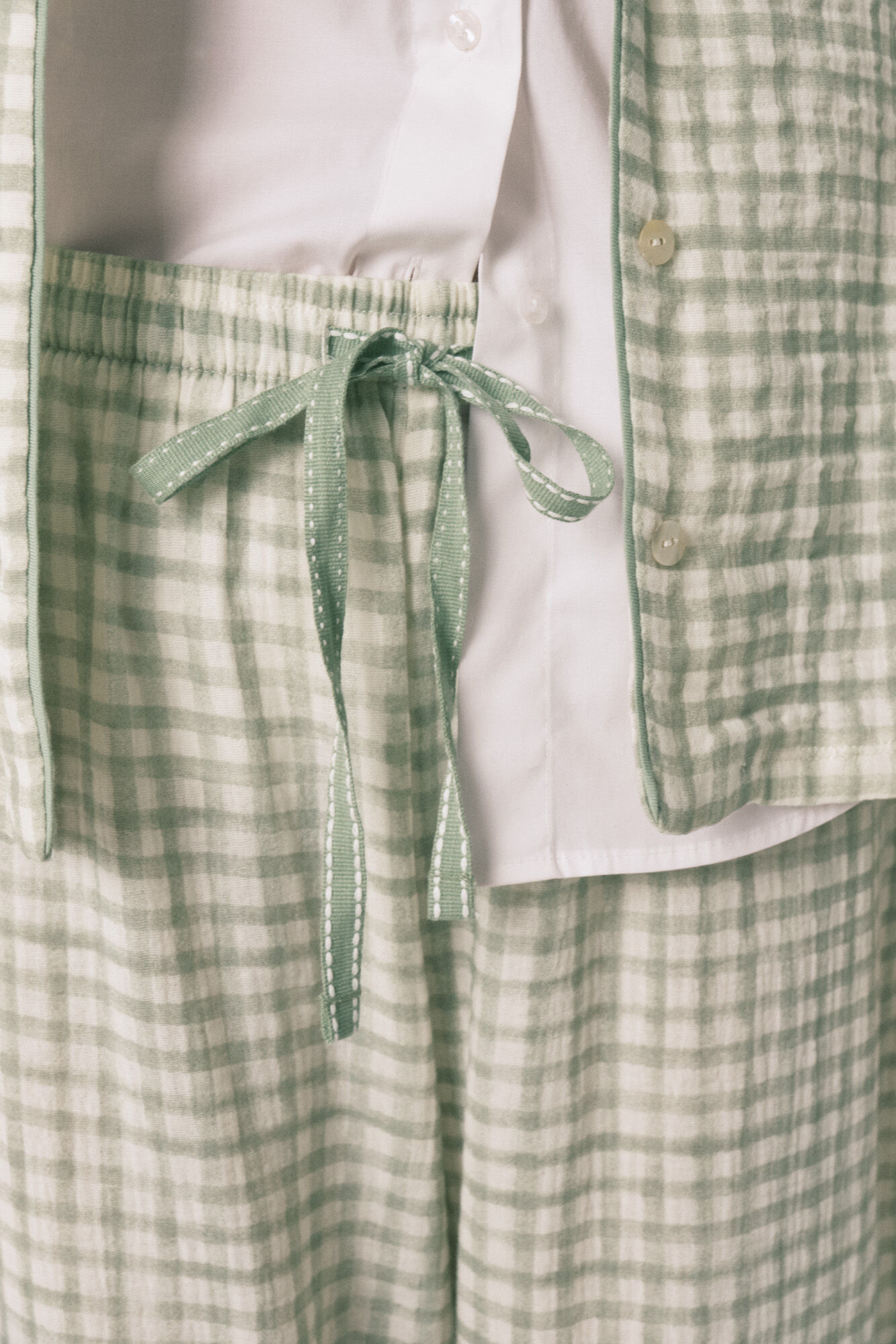 Women'secret Pijama camisera larga de 100% algod&oacute;n estampado a cuadros verde