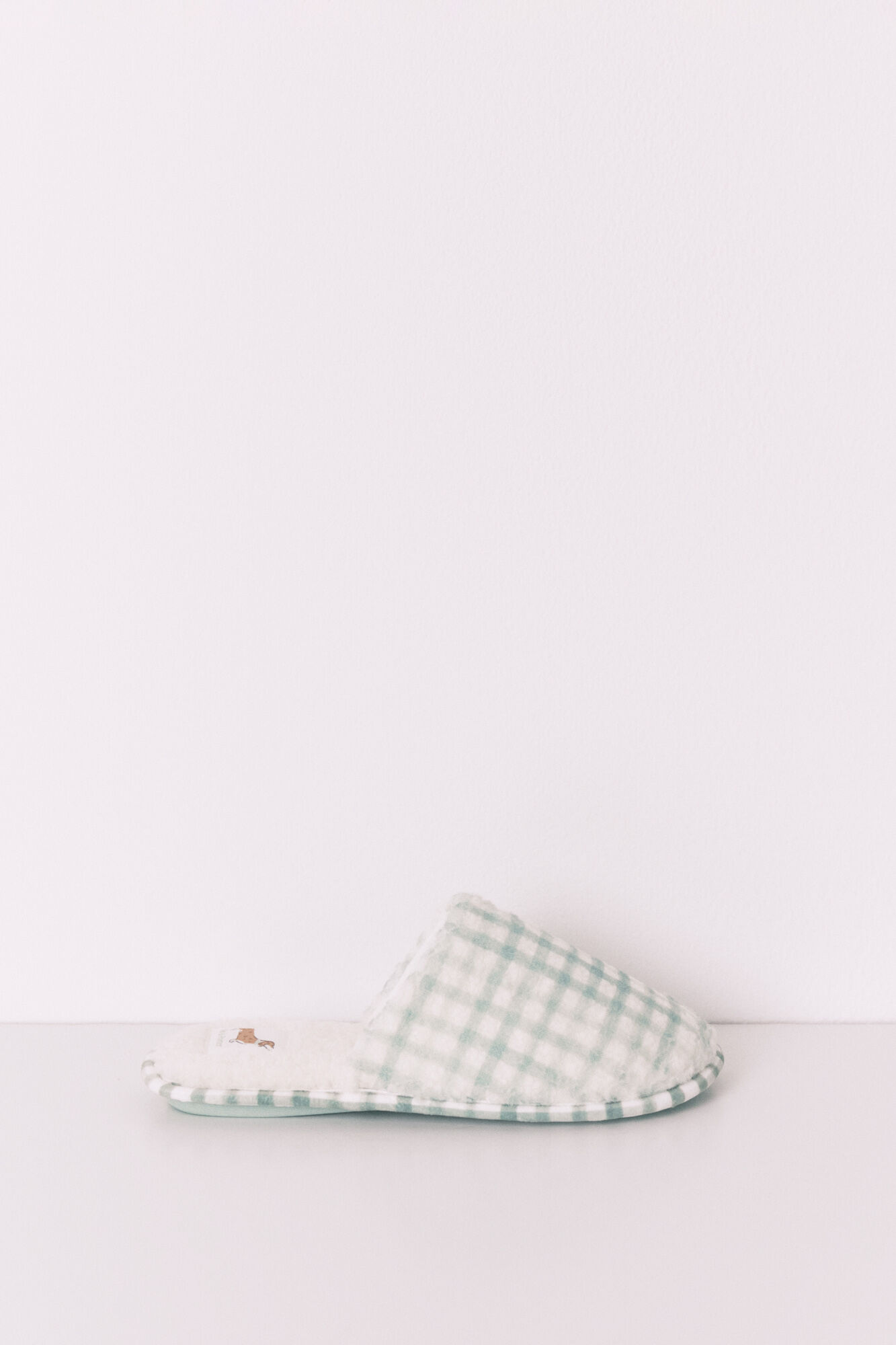 Women'secret Pantuflas a cuadros de borreguito verdes verde