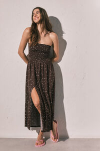 Women'secret Vestido largo strapless estampado de puntos