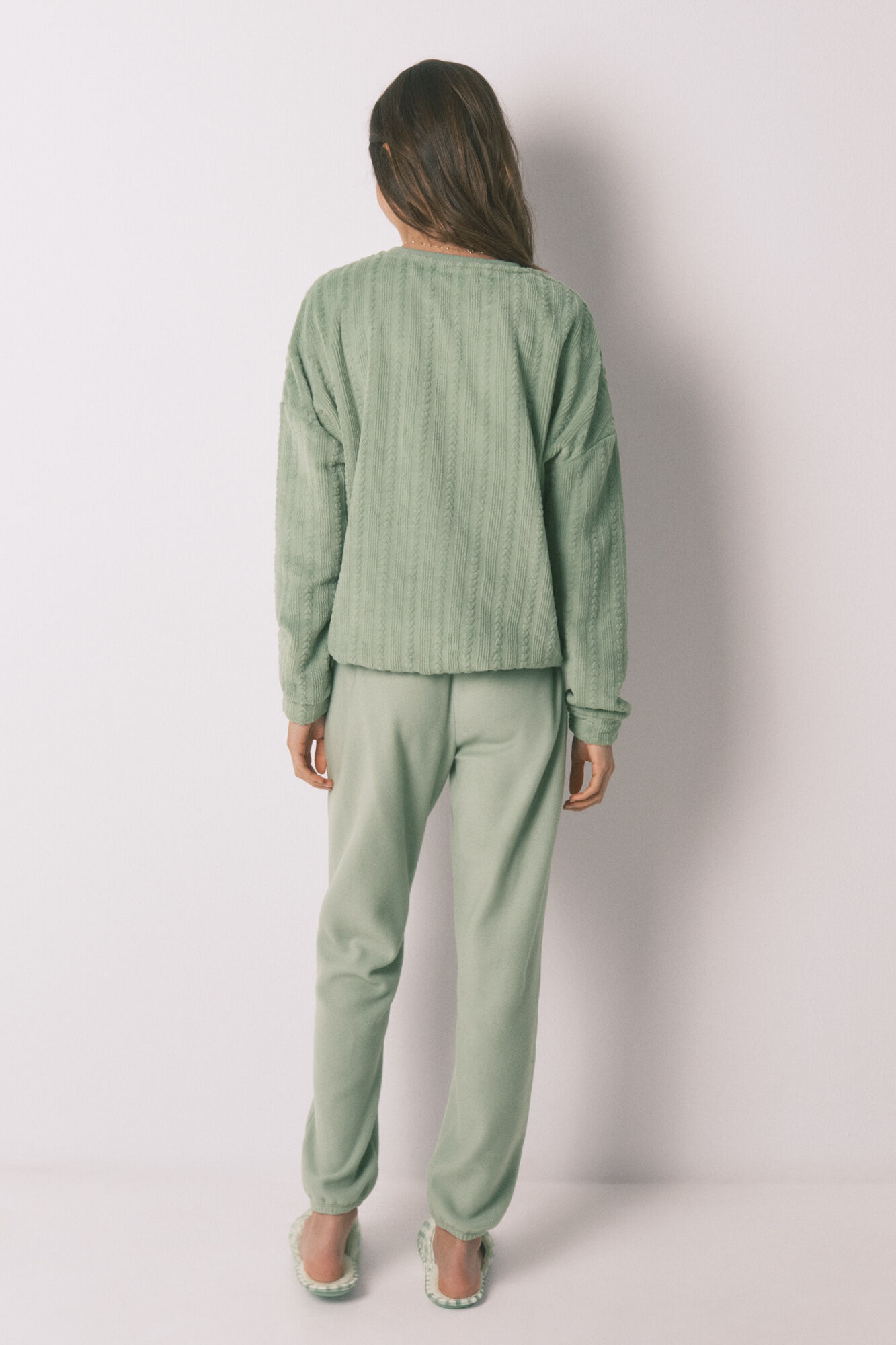 Women'secret Pijama larga polar verde verde