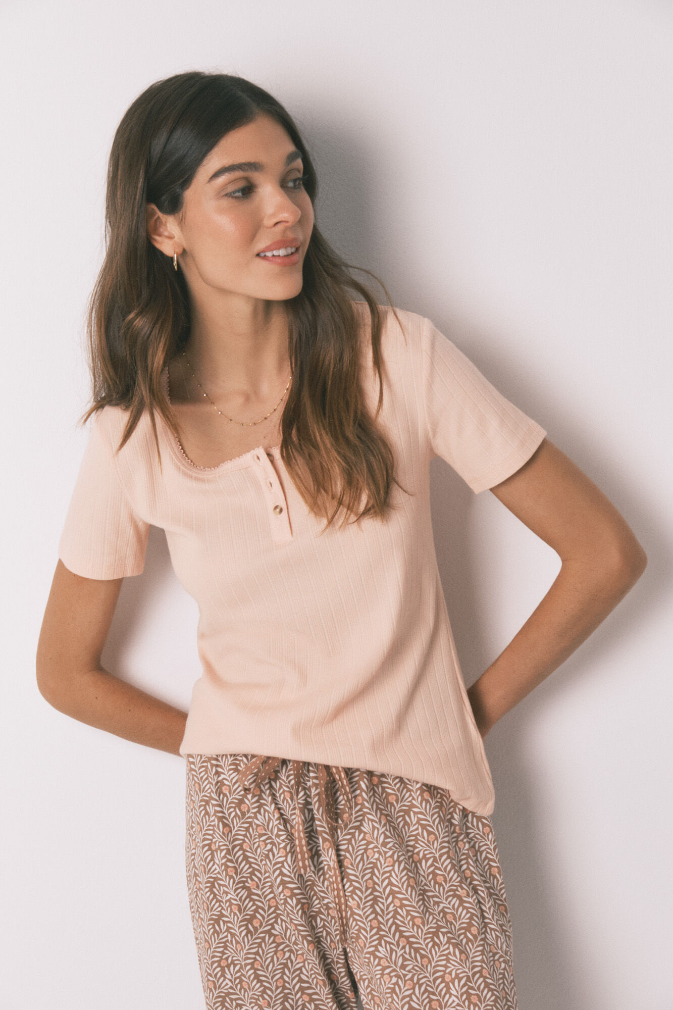 Women'secret Pijama Capri estampada de algod&oacute;n rosa y amarillo naranja