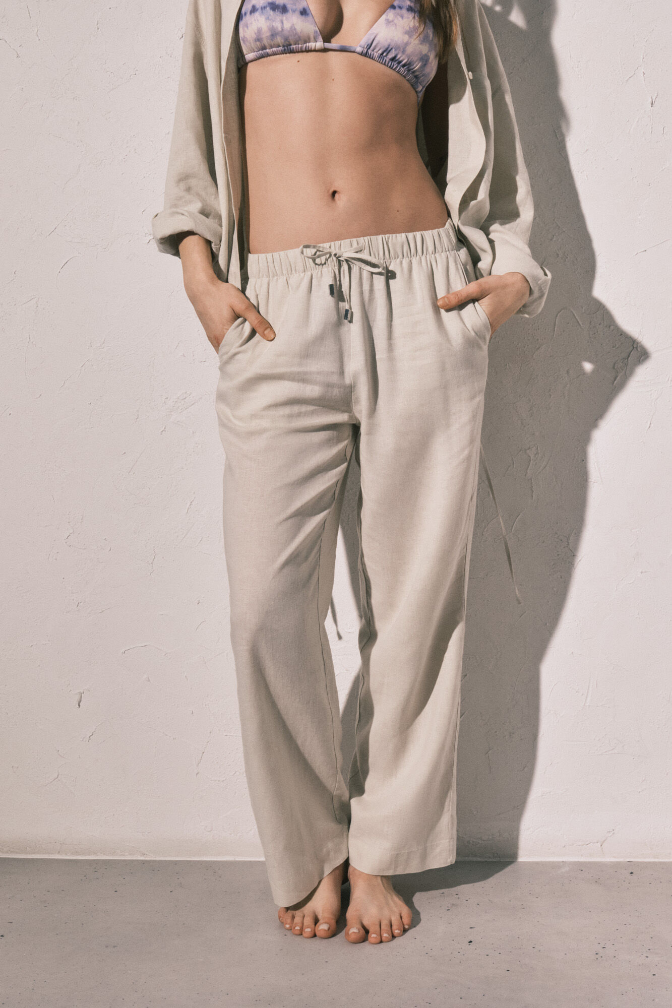 Women'secret Pantal&oacute;n largo de lino blanco