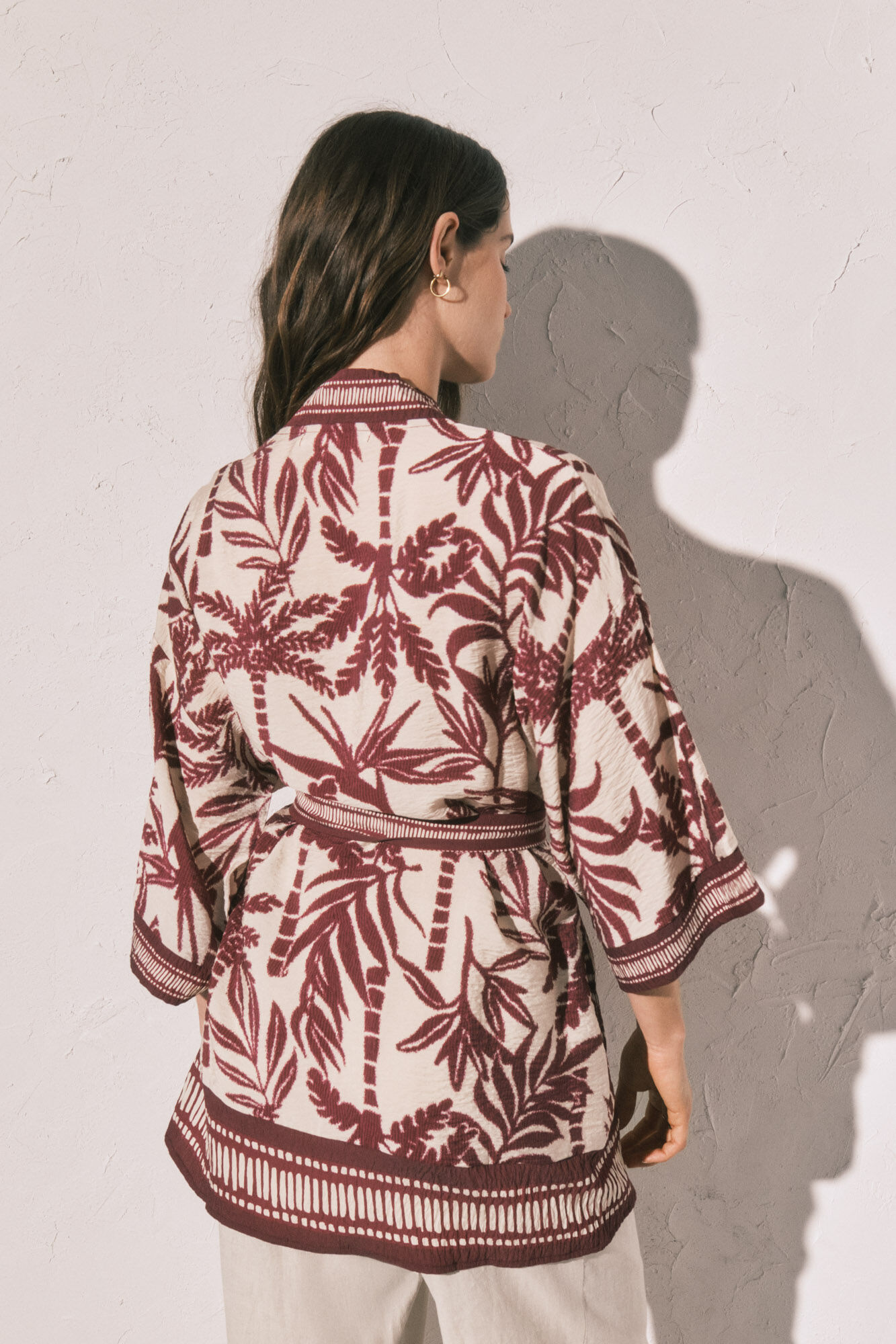 Women'secret Kimono estampado granate p&uacute;rpura