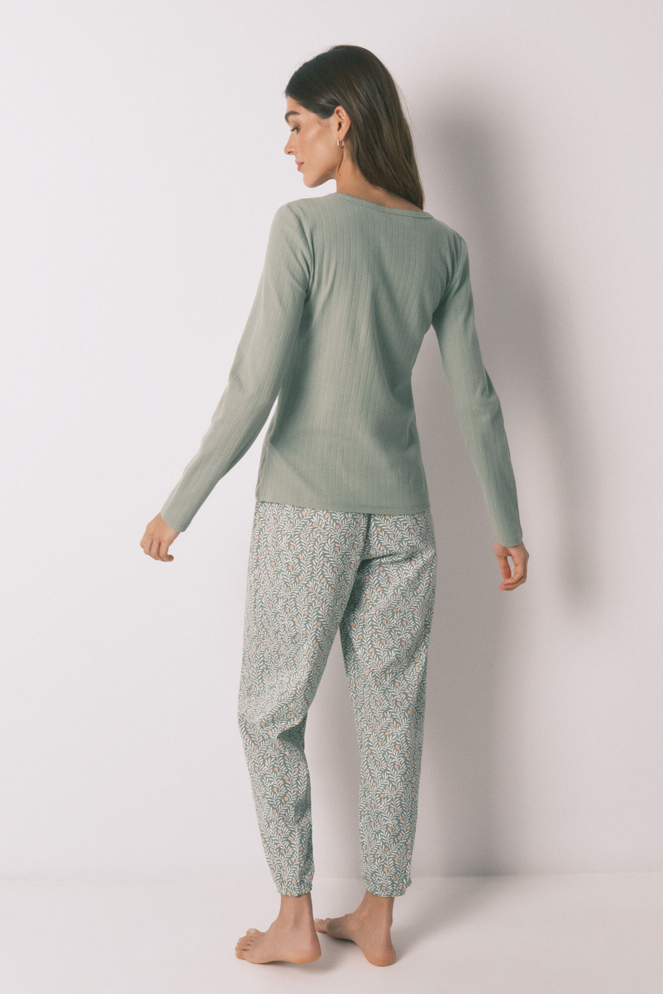 Women'secret Pijama larga estampado flores de algod&oacute;n verde verde