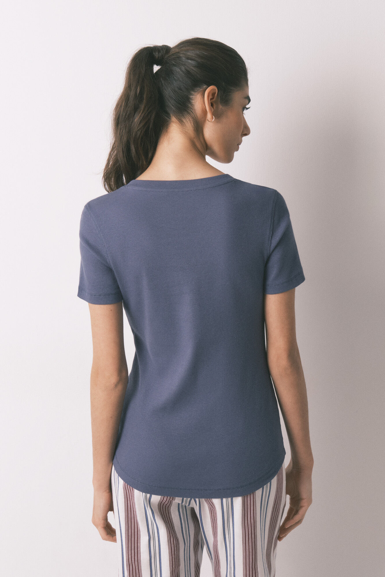 Women'secret Playera manga corta acanalada de algod&oacute;n azul azul