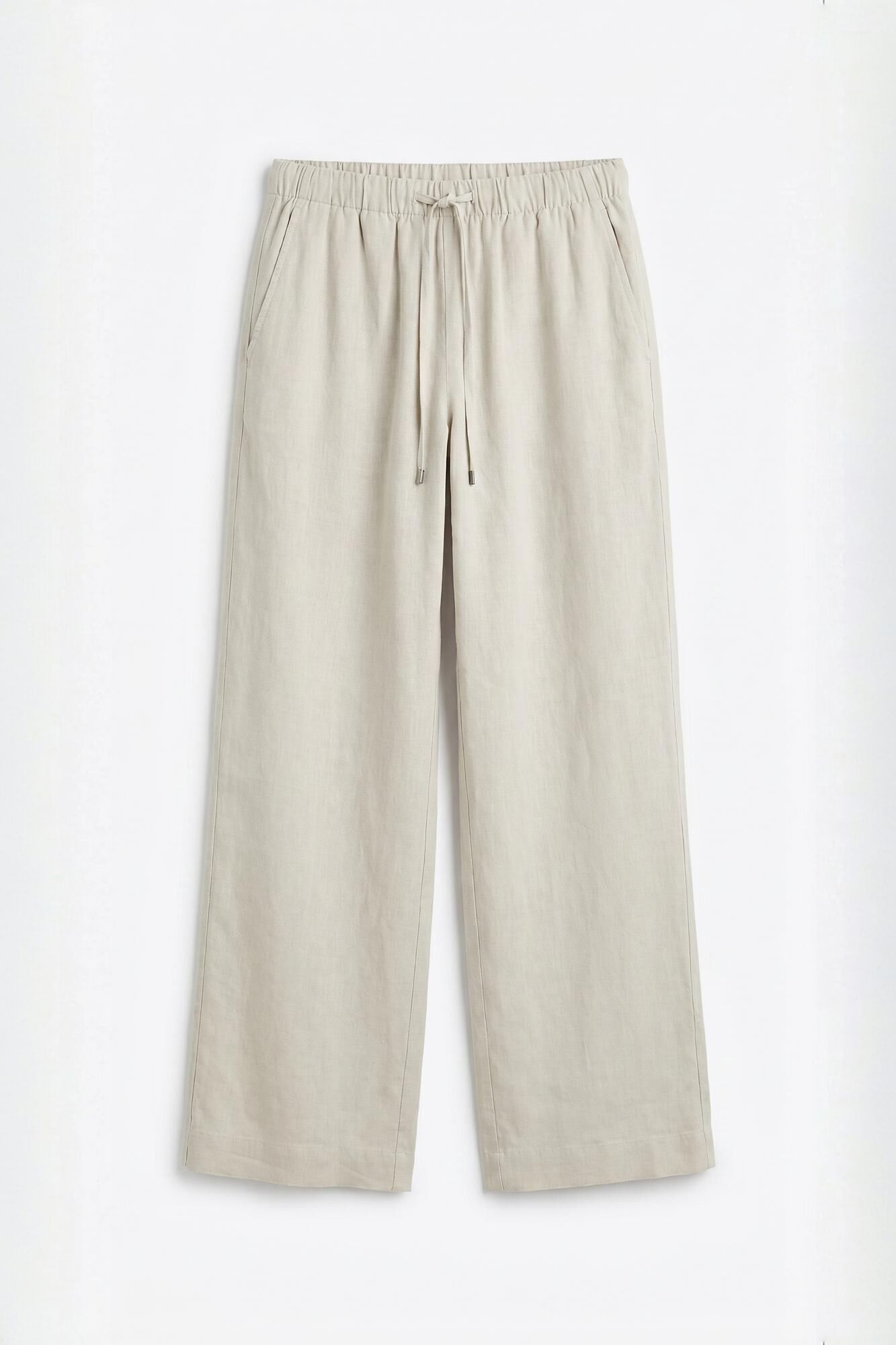 Women'secret Pantal&oacute;n largo de lino blanco caf&eacute;
