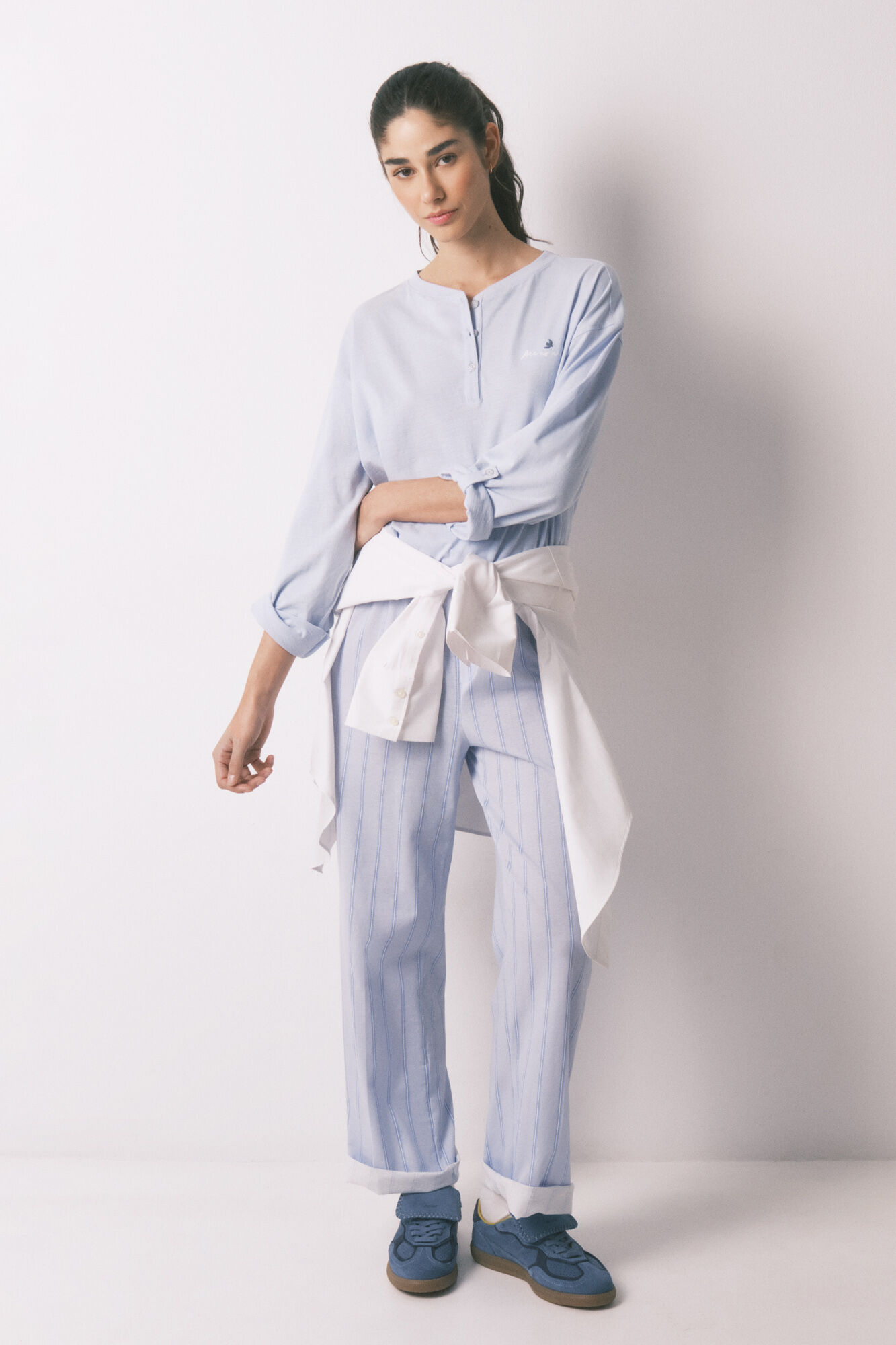 Women'secret Pantal&oacute;n largo a rayas de 100% algod&oacute;n azul estampado