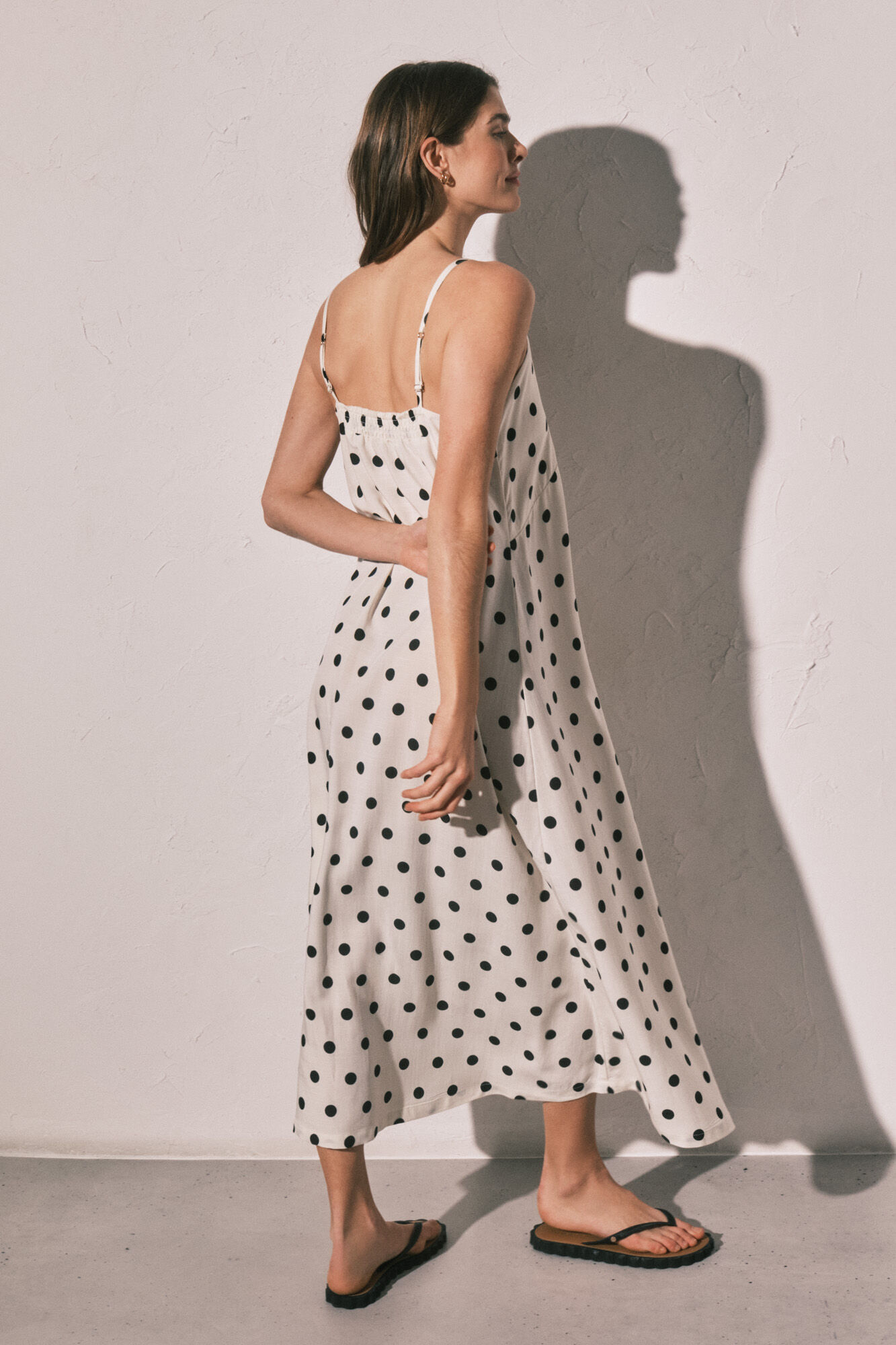 Women'secret Vestido largo estampado de puntos B&W marfil